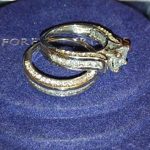 Cubic wedding band set sterling silver sz 6